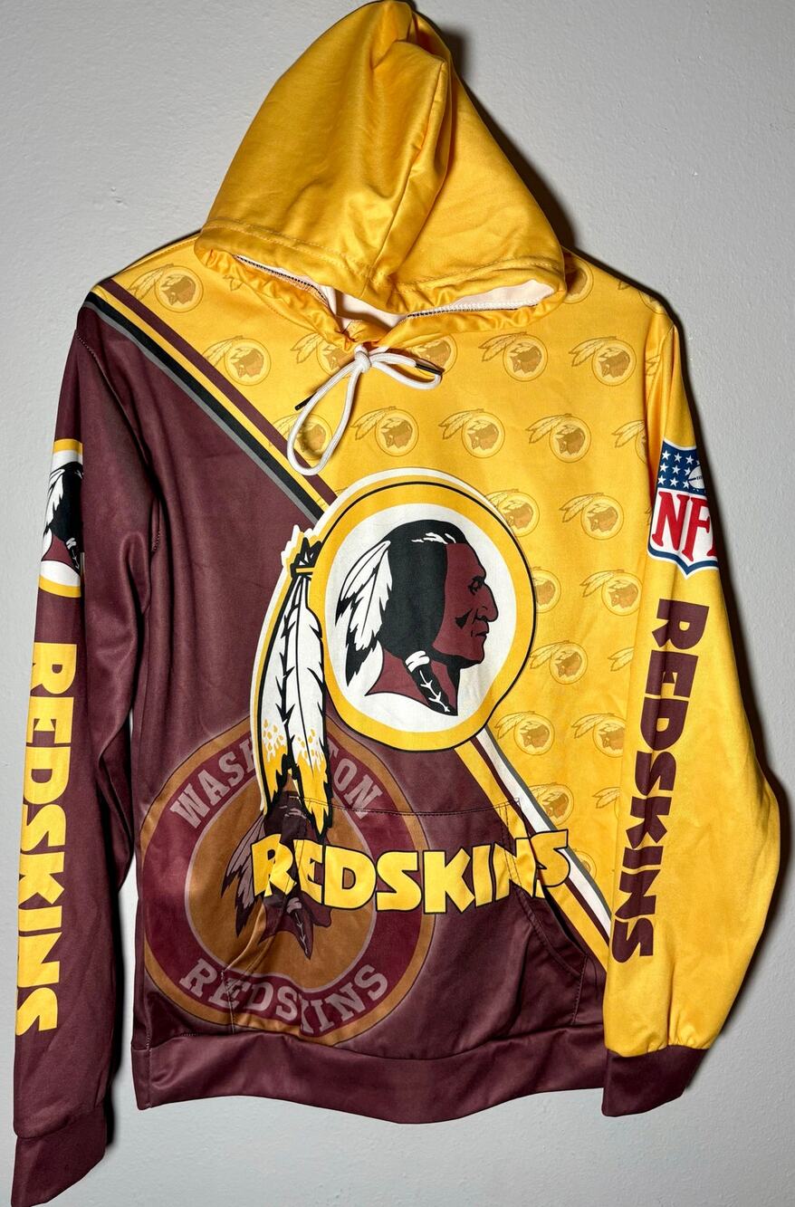 Vintage 1990s Y2K Washington Redskins Burgundy & Gold Graphic Hoodie Sz S